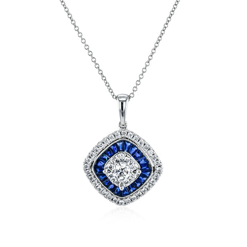 18K WG Diamond and Sapphire Pendant