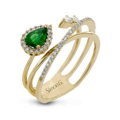 Simon G 18K YG Diamond and Emerald Ring