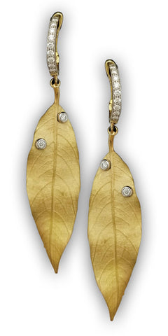 Yellow Gold Diamond Leaf Earrings