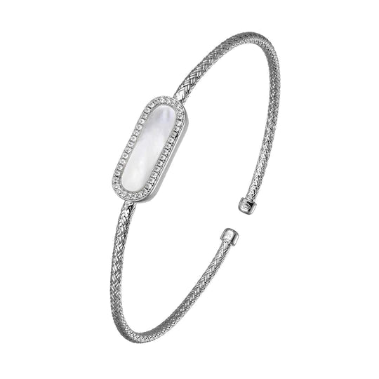 SS 2mm Mesh Cuff with Mother of Pearl Bar