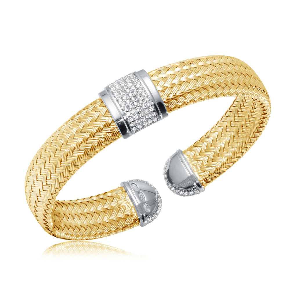 2-Tone 6mm Mesh Cuff with Crystal Bar and Edges