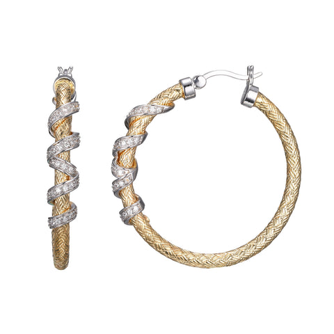 2-Tone Mesh Hoop Earrings with Decorative Wrap