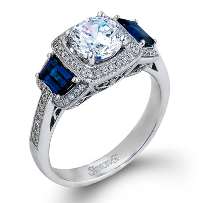 18K White Gold Diamond & Trapezoid Cut Sapphire Ring