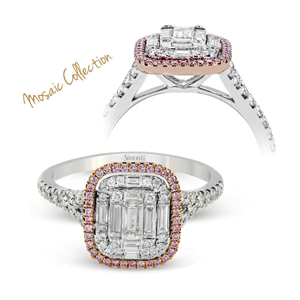 18K Mosaic Princess Halo Ring