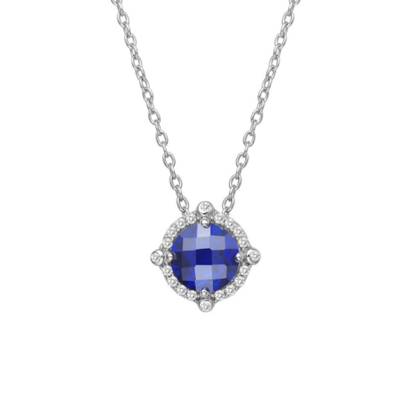 Sapphire and Lassaire Diamond Halo Pendant