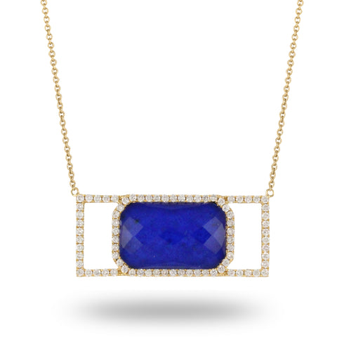 18K Yellow Gold Diamond and Lapis Necklace