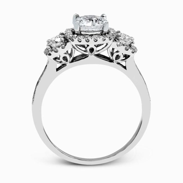 18K 3-stone with Diamond halo Engagement Ring
