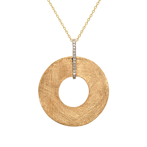 Yellow Gold Circle Pendant with Diamond Accents