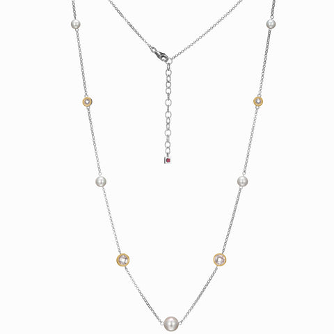 2-Tone Pearl & Crystal Station Necklace