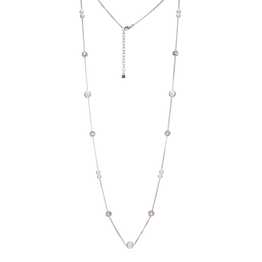 2-Tone Pearl & Crystal 32" Necklace