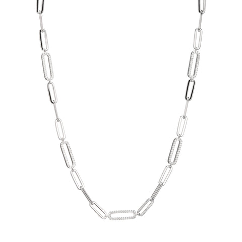 Oblong Crossed Chain Necklace with Crystal Stations