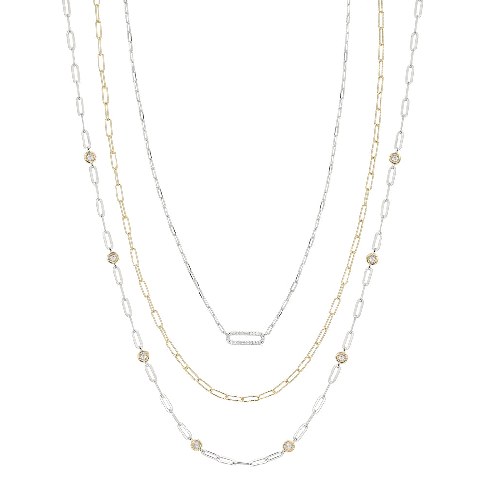 3-Strand Necklace with Crystal Stations & Open Bar Pendant