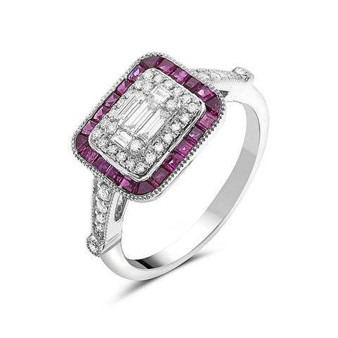 White Gold Diamond and Ruby Ring