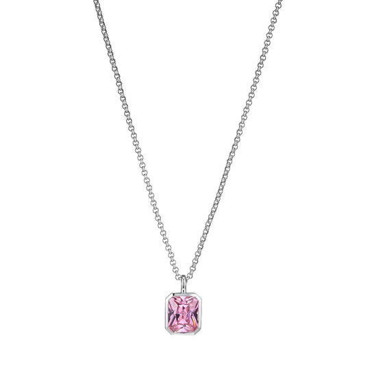 SS Necklace with Pink Crystal Pendant